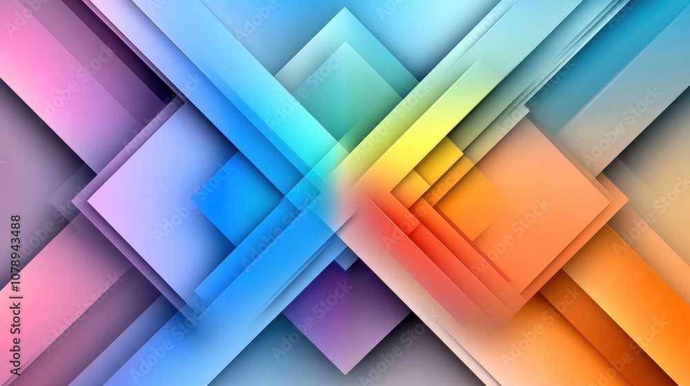 Wall mural abstract colorful geometric pattern with intersecting shapes and gradients.