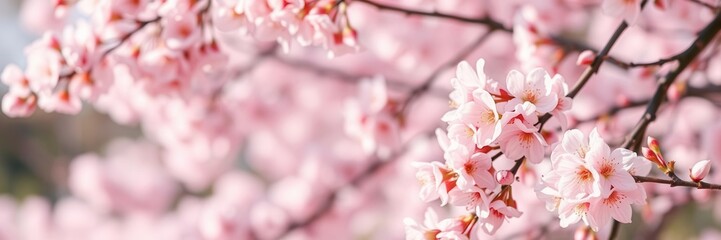 Obraz premium Pink sakura petals gracefully falling against a soft pastel background, tranquil, spring, nature