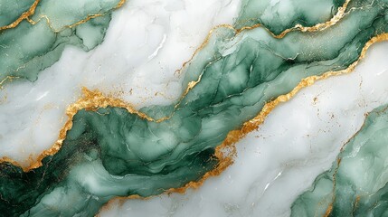 Abstract green and white marble texture with gold accents for design purposes.
