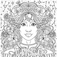 Virgo Woman.Astrological Zodiac Sign.Coloring book antistress for children and adults.