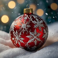 Boule de Noël rouge et blanche avec des flocons