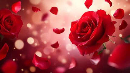 A close-up of red rose petals falling gently, creating a romantic and elegant background. Romantic. Illustration