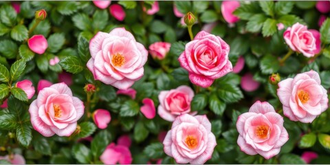 Rose flower with delicate green leaves forming a beautiful frame, garden, summer, beautiful