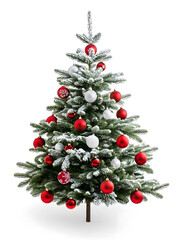 Christmas tree decorated with balls isolated on white or transparent background. Holiday winter season decor