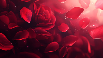 A close-up of red rose petals falling gently, creating a romantic and elegant background. Romantic. Illustration
