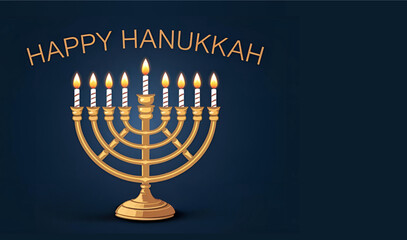 Happy Hanukkah banner featuring a golden menorah with ample copy space for greetings