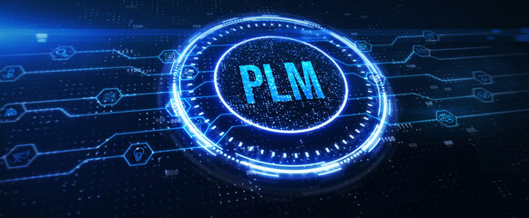 PLM Product lifecycle management system technology concept. Technology, Internet and network concept. 3d illustration