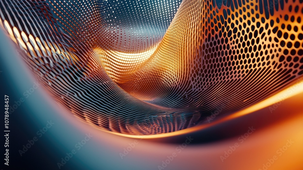 Poster abstract wave pattern with metallic honeycomb structure and vibrant colors.