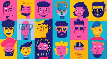 Colorful Illustration of Diverse Smiling Faces