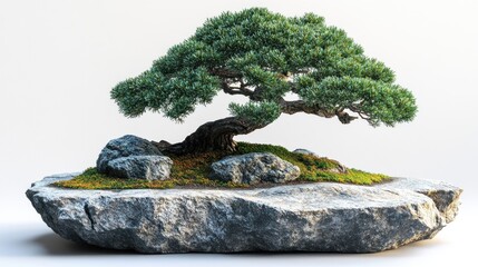 A bonsai tree on a rock base, showcasing nature's artistry.