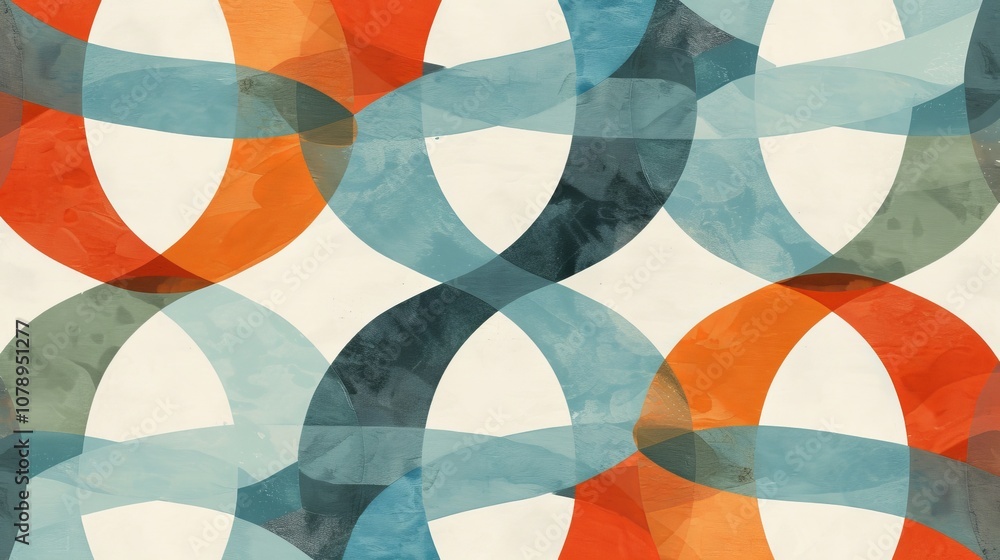 Poster abstract geometric pattern with overlapping circles in blue, orange, and green.
