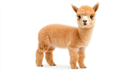 Obraz premium Animal front and look straight, Soft wool alpaca cria standing gracefully, showcasing its adorable features and fluffy coat. This charming animal exudes warmth and innocence