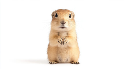 Obraz premium Animal front and look straight, Prairie dog standing upright, looking directly at viewer with curiosity. This adorable creature showcases its unique features and playful demeanor