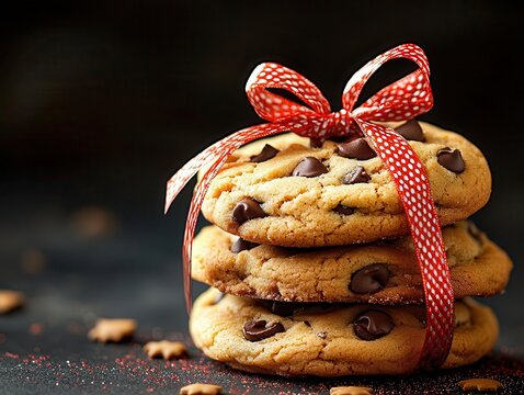 A stack of fresh cookies tied with a festive ribbon, ready to be gifted for National Cookie Day, spreading joy through sweetness - Powered by Adobe