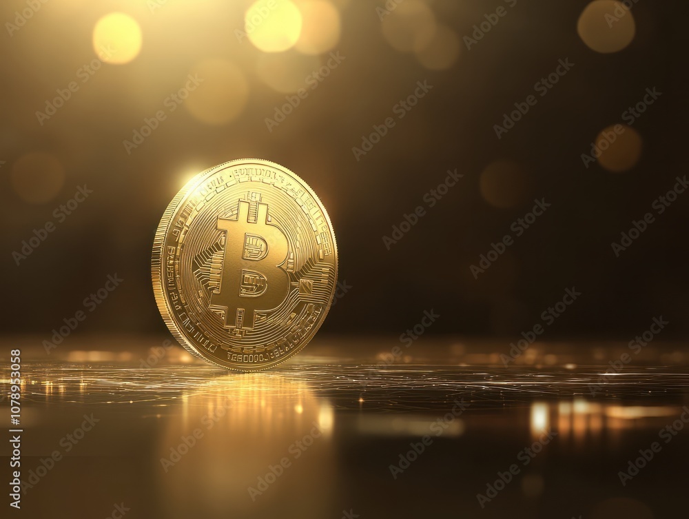 Poster bitcoin is a gold coin and a defocused graphics background. on the graph growth. the concept of virt