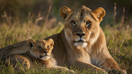 Naklejka premium Strength in the Wild: A Mother's Love