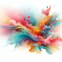 "A dynamic background featuring abstract watercolor paint splashes in bright hues of pink, turquoise, orange, and yellow. The splashes blend seamlessly, creating a fluid and artistic design. 