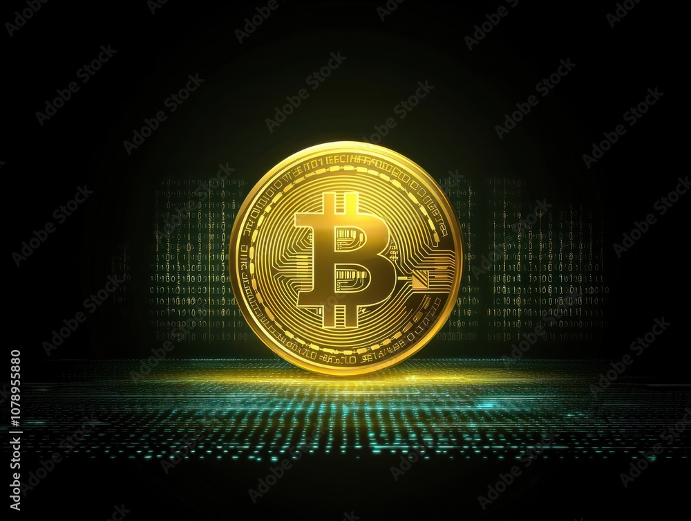 Poster bitcoin on a digital network background. cryptocurrency and modern blockchain technology. electronic