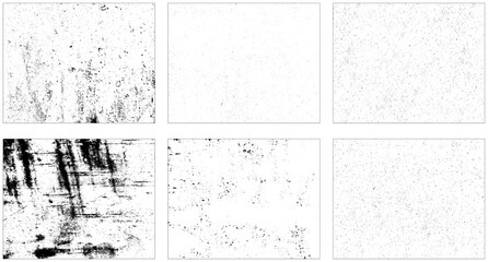 Set of grunge textures. Vector distress overlay textures. Black and white pattern. 