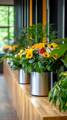 Fototapeta premium Enhance your space with stylish bins for food paper and plastic separation