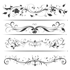Fototapeta premium Four Black and White Floral Swirls and Dividers
