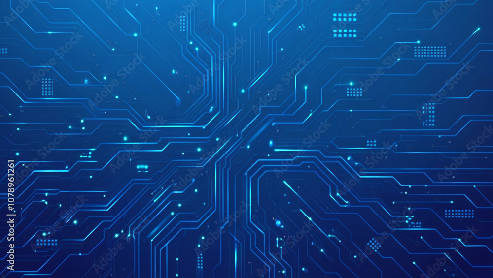 Poster futuristic vector illustration of a blue circuit board with intricate digital tech elements. compute