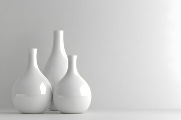 minimalist decor of white vases in a modern interior with floral arrangement, representing simplicity, elegance and minimal design with white background