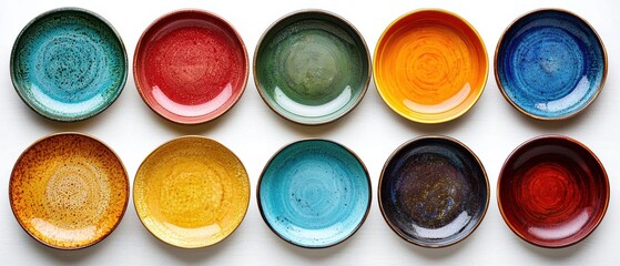 Explore the vibrant collection of colorful plates a top view showcase of artistic dinnerware arrangements