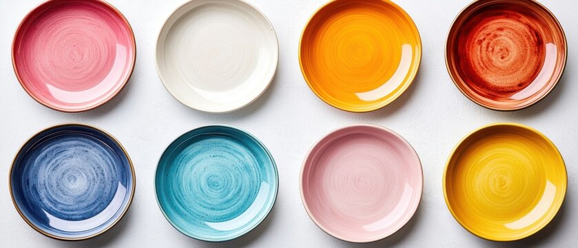 Explore the vibrant collection of colorful plates in a top view arrangement for home decor inspiration