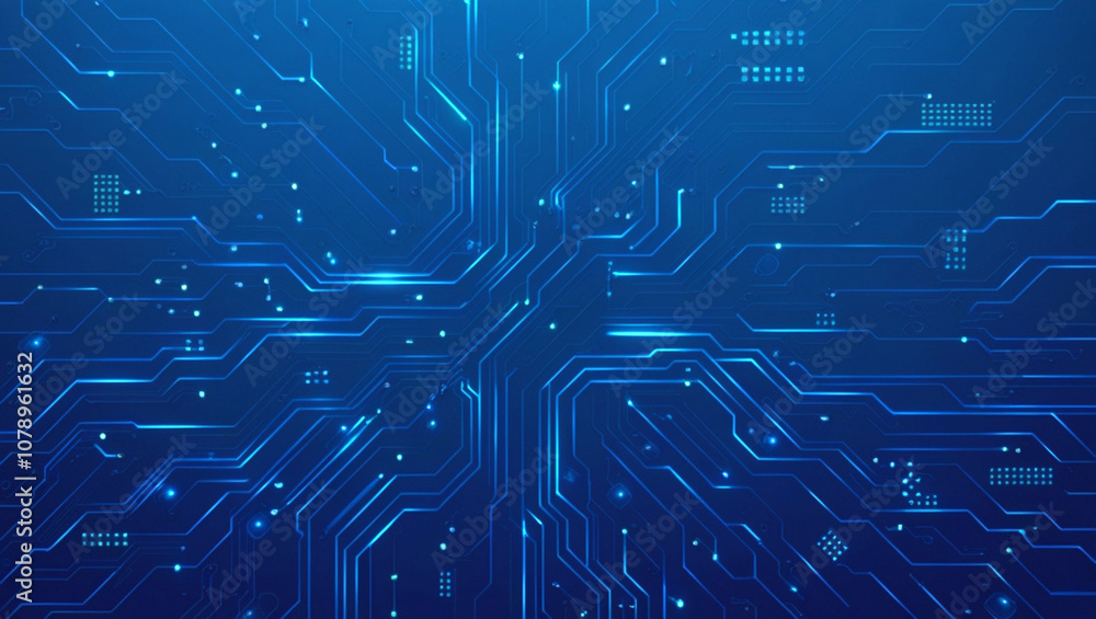 Poster futuristic vector illustration of a blue circuit board with intricate digital tech elements. compute