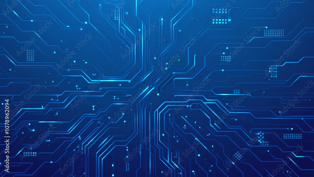 Poster futuristic vector illustration of a blue circuit board with intricate digital tech elements. compute