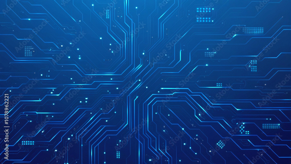 Poster futuristic vector illustration of a blue circuit board with intricate digital tech elements. compute