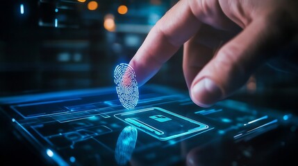 of a fingerprint scanner and keycard access control system with a futuristic high tech digital interface