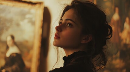 Woman in Art Museum, Pensive Expression