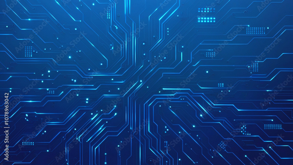 Poster futuristic vector illustration of a blue circuit board with intricate digital tech elements. compute