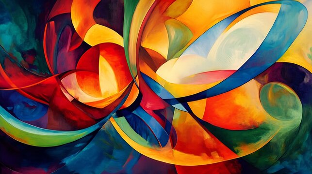 An energetic abstract design featuring dynamic shapes and vivid colors, evoking a sense excitement.