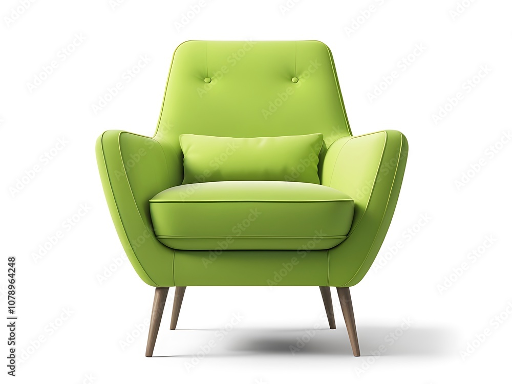 Wall mural A lime green armchair with a single pillow, wooden legs, and a buttoned back.