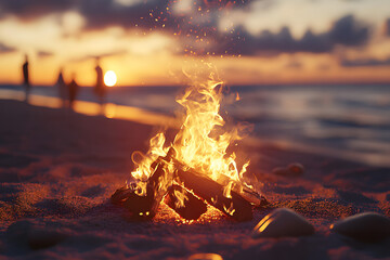 Hoguera en la playa al atardecer