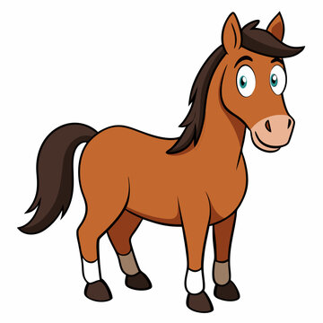 brown cartoon horse standing white background