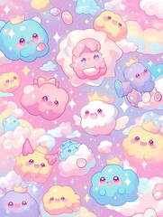 Fototapeta premium a close up of a bunch of cartoon clouds with stars