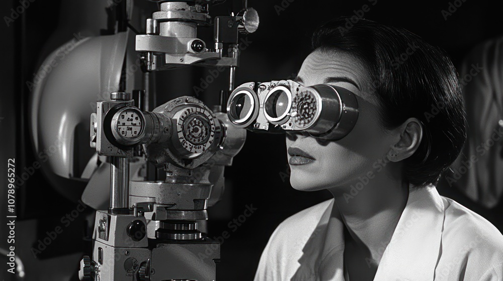 Poster scientist using a microscope