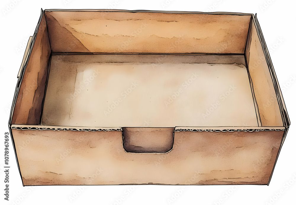 Poster an empty cardboard box with a light brown color and a white background.