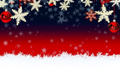 Christmas Background with Hanging Snowflakes and Red Baubles on Gradient