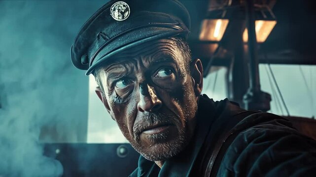 A steam engine operator navigates the challenges of his job in a gritty environment during the early morning hours