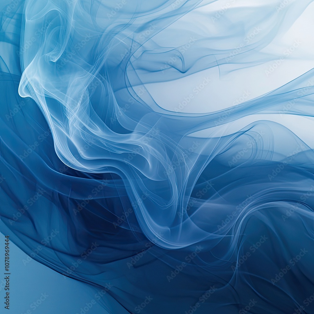 Sticker an abstract composition of flowing blue smoke, creating a serene and calming atmosphere for artistic