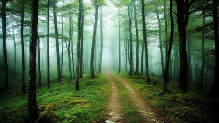 Fototapeta premium Mystical Foggy Forest Path