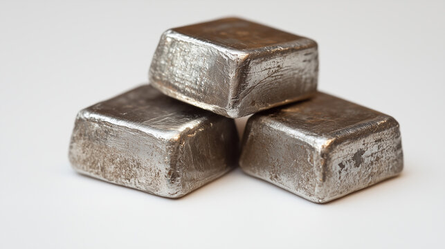 Macro shoot of piece of raw nickel metal ore with silver color, isolated on a white background.