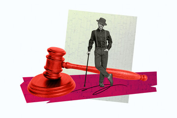 Composite photo collage of serious man stand big hammer courtroom jurisprudence legal punishment...