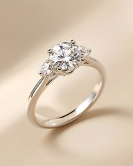 a close up of a diamond ring with a diamond center stone