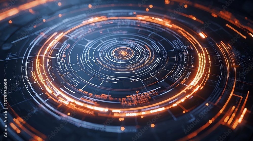 Poster rotating radar chart depicting dynamic data analysis in futuristic digital interface
